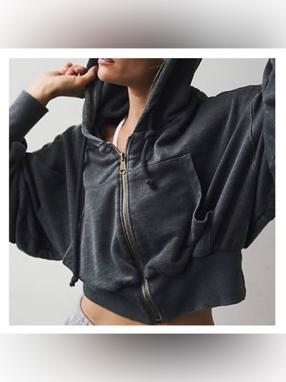 SOLD - Free People FP Movement Low Key Zip Up Top Full Zip Cropped Hoodie